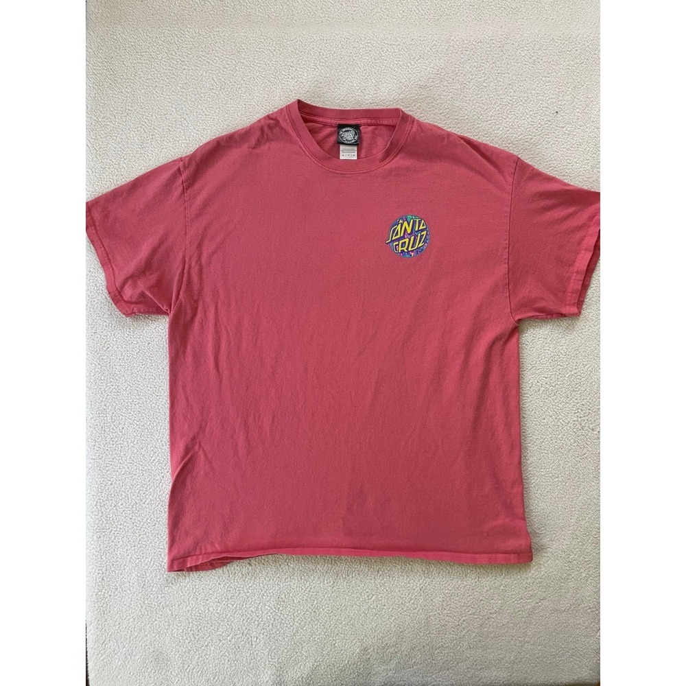 Santa Cruz Skateboards Mens Extra Large T-Shirt Pink Neon Psychedelic Dot Logo